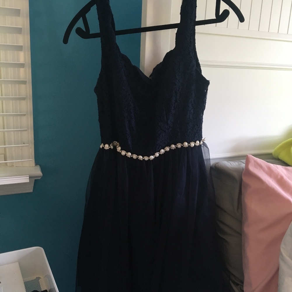 Blue Beaded Tulle Short Dress